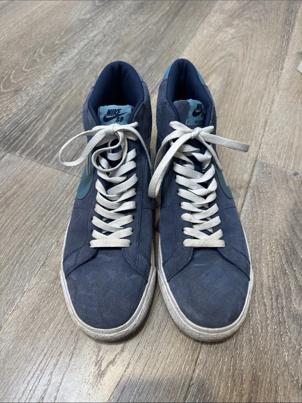 Nike Men's Mid-Top Suede Sneakers in Navy and Teal Swoosh CB
